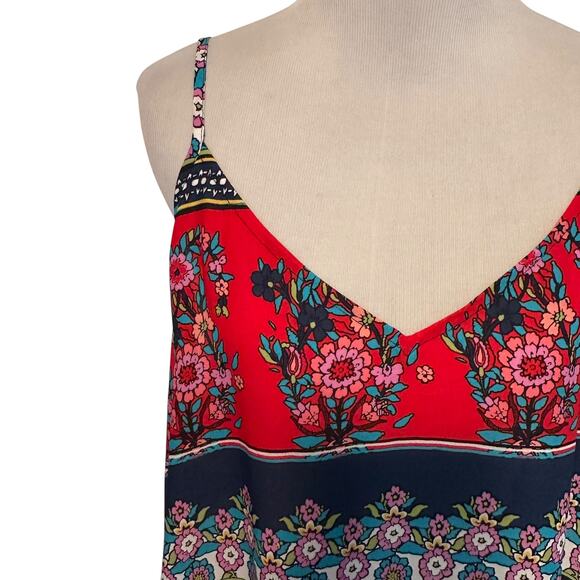 Maurices Patterned V-neck Tank Womens XL Red Mixed Print Floral Boho Shell Top - Picture 3 of 9